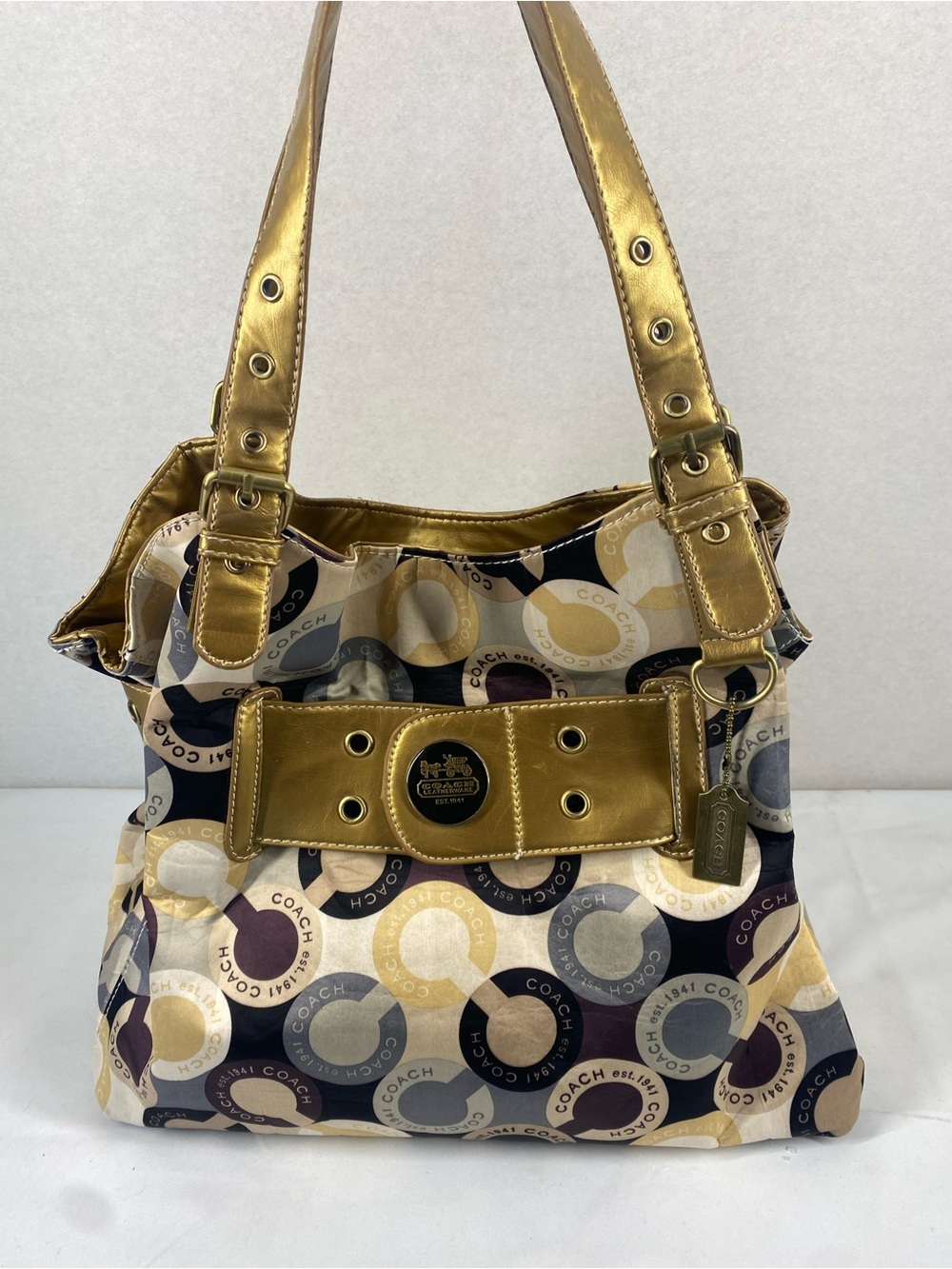 Coach Gold Trim Multicolor Circle-Print Shoulder Bag